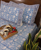 Blue Paisley ka Gulistaan Hand Block Bedsheet with 2 Pillow Cover Set - 280TC